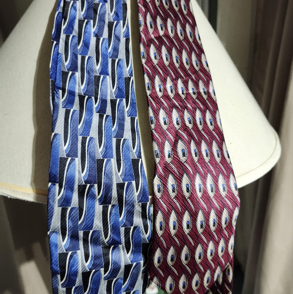 Vibrant Burgundy and Blue Silk Ties with Diagonal Patterns